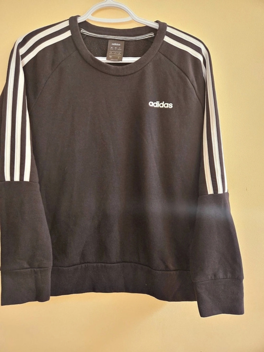 adidas 3-Stripes Black White Crewneck Athletic Sweatshirt Pullover Size